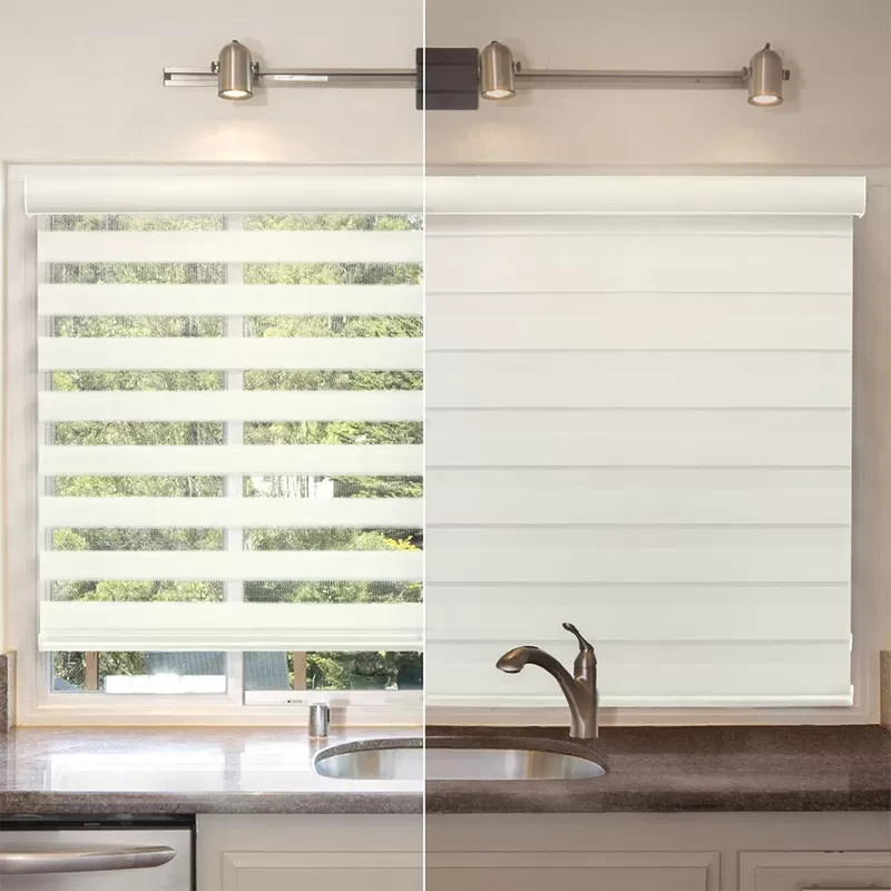 DIY Smart Battery Operated Roller Blind , Zebra Roller Shade Dual Fabric 1