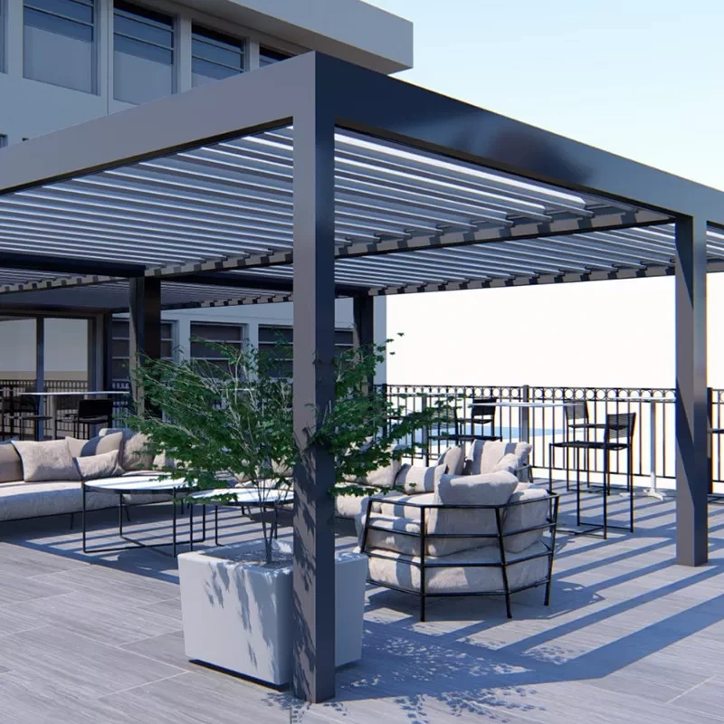 Waterproof Motorized Pergola Sistem Louvre gendheng Pergola Kanggo Udan Deres 1