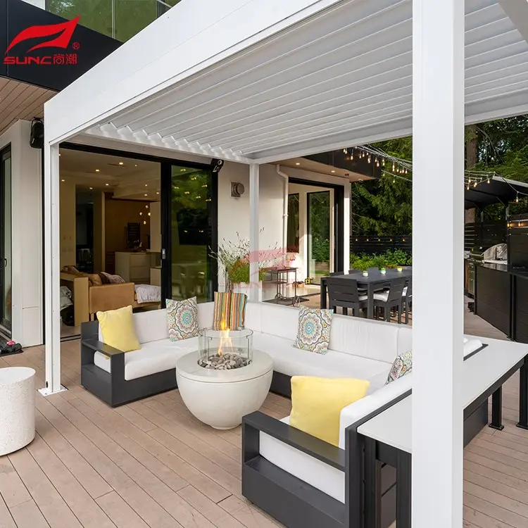 Top SUNC Freestanding Aluminum Pergola Automatic Louvered - SGS 3