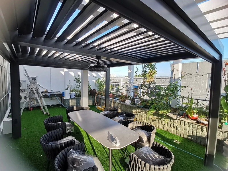 3 X 4 Aluminom Pergola Bioclimatic nwere ike imegharị moto nwere ọkụ ihu ihu zip 1