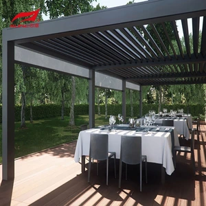 Rainproof Motorized Aluminium Pergola Gazebo Louvered gendheng Kanggo Taman Building