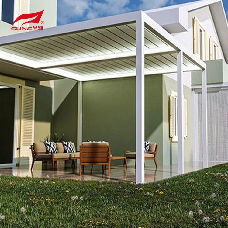 Outdoor Motorized Aluminium Pergola with Sides Black Louvered Roof ...