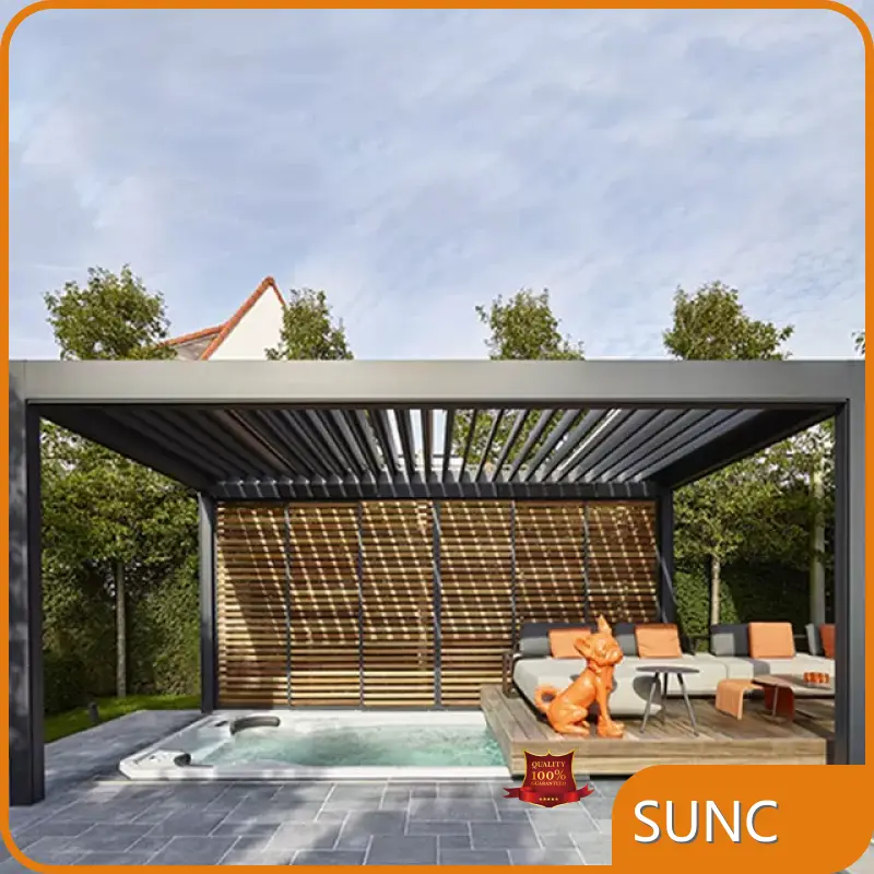 Custom SUNC Sunc Casri ah Banaanka biyuhu-ilaaliya matoorka Aluminium Pergola 1