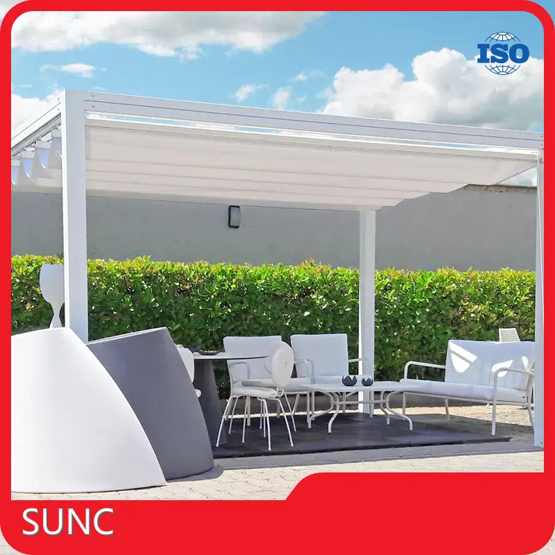 Pergola Manufacturers Wrapped by Plastic Bubble Film with Carton Box for Aluminum Sunshade Pergola Canopy Restaurant Balcony Awning Retractable with Curtain L/CSupply 1