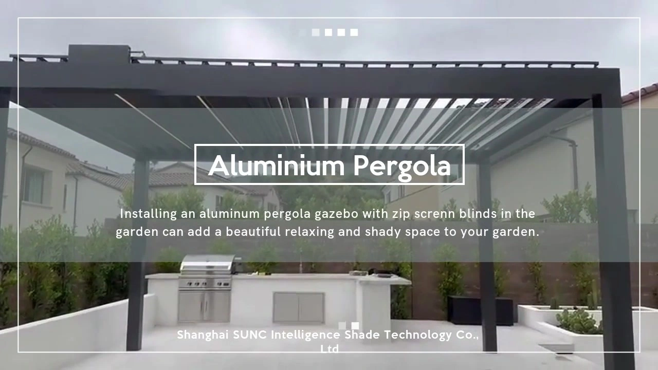 Pergola aliminyòm Customized ak pèsyèn ekran zip nan jaden an