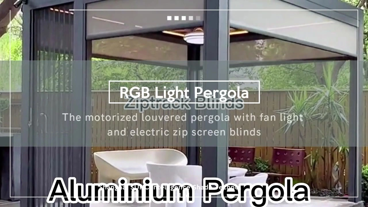 il-feedback tal-pergola louvered motorizzata b'dawl tal-fann u blinds ta 'skrin zip elettriċi li ma jgħaddix ilma minn barra