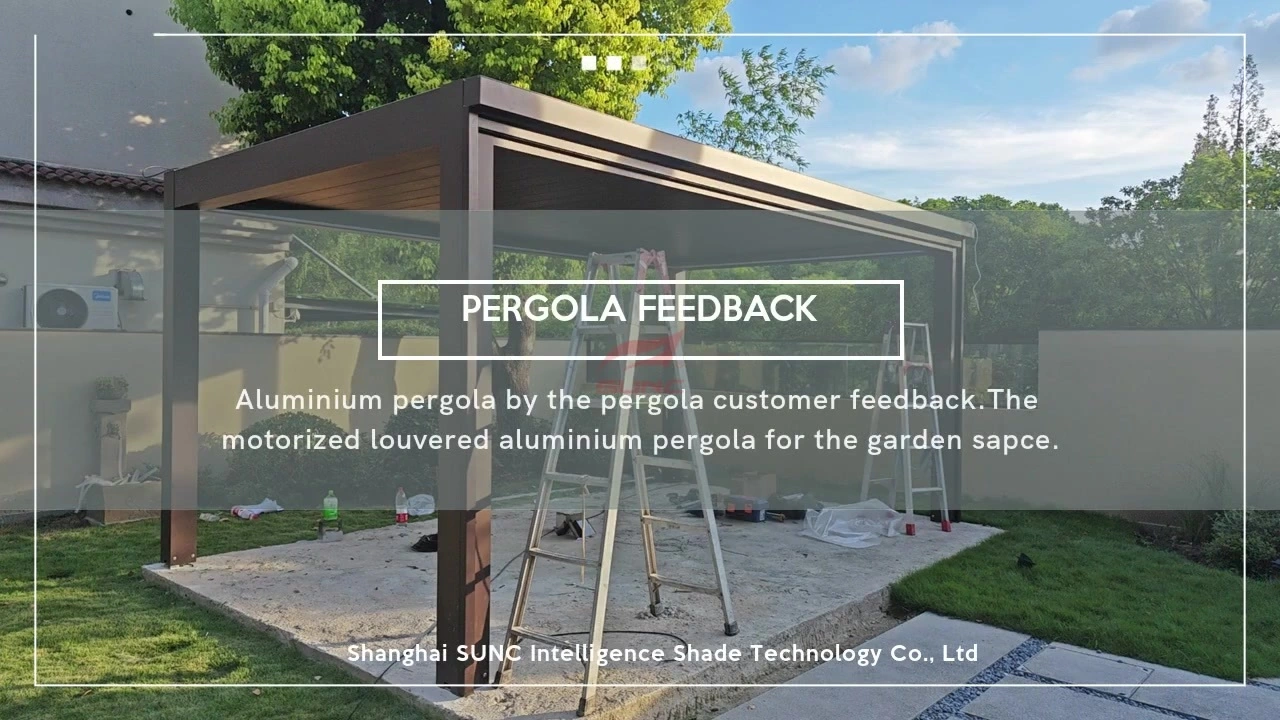 Aiseolas Ardchaighdeáin pergola alúmanaim mórdhíola - 上海尚潮智能遮阳技术有限公司