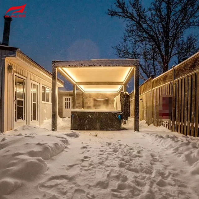 Açık Bahçe Tasarımı Motorlu Kapalı Panjurlu Alüminyum Pergola 2
