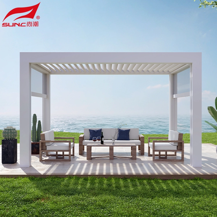 Outdoor Modern Motoriséiert Louvered Pergola Aluminium Bioklimatesch Patio 2