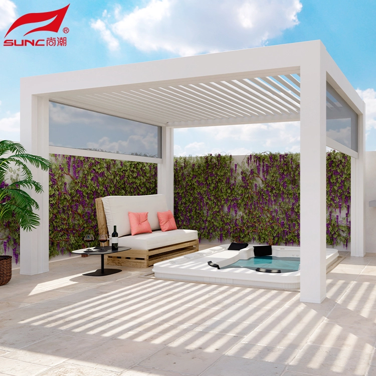 Pergola bioclimatica moderna in alluminio con pergola motorizzata e design da giardino esterno 2
