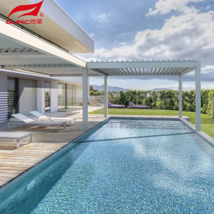 Pergola cu jaluzele motorizate de exterior, albă, reglabilă, din aluminiu bioclimatic 2
