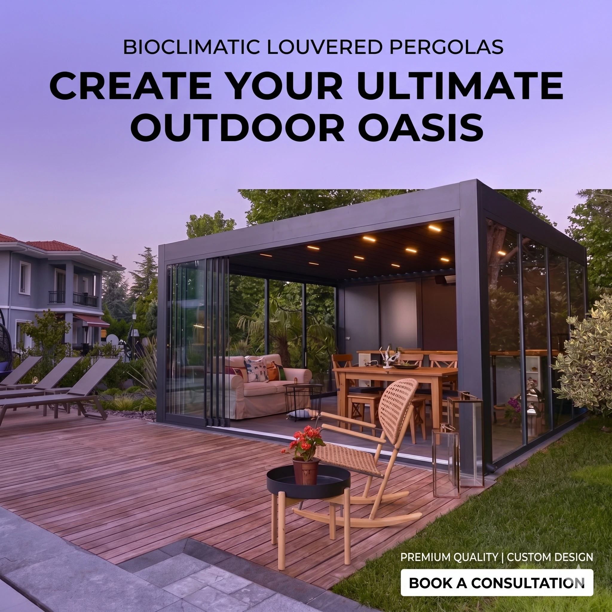 Motorizirana pergola s žaluzinama – pametni krov. Jedan gumb. 1