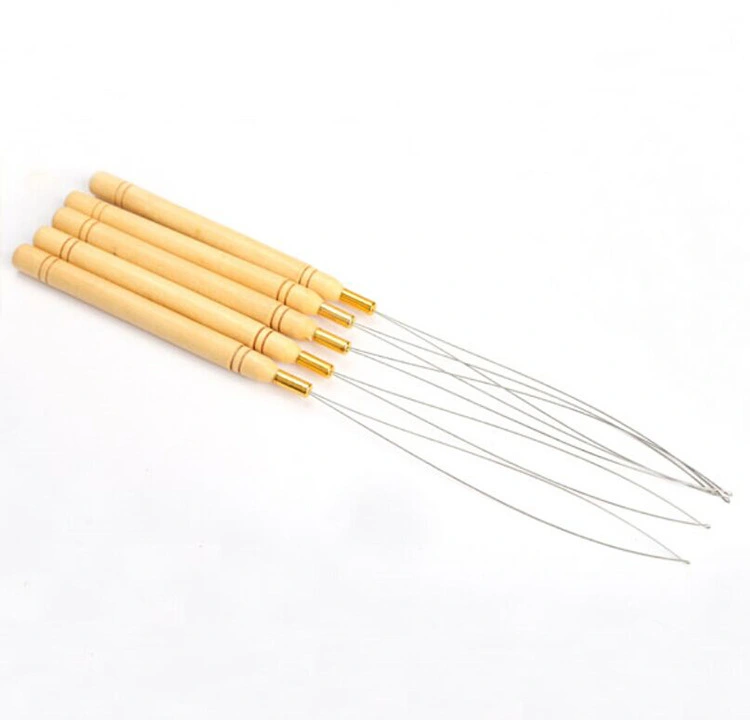 Extensiones de cabello de madera, enhebrador de agujas, herramienta de gancho para tirar de alambre 1