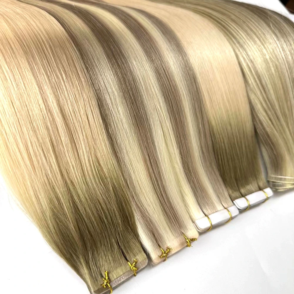 Mit Nagelhaut ausgerichtetes Virgin-Remy-Echthaar-Tape-in-Haarverlängerungen, gemischte Farbakzente 1