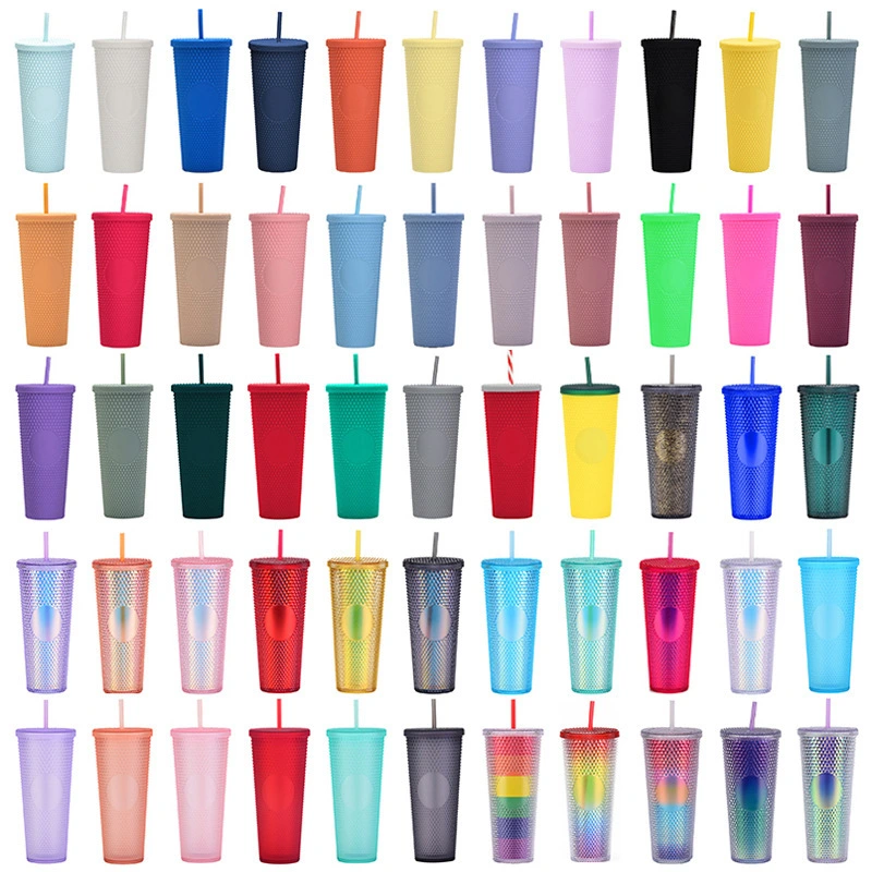 Konvini Gobelet clouté en acrylique réutilisable à double paroi de 24 oz avec couvercle et paille ZY-13 1