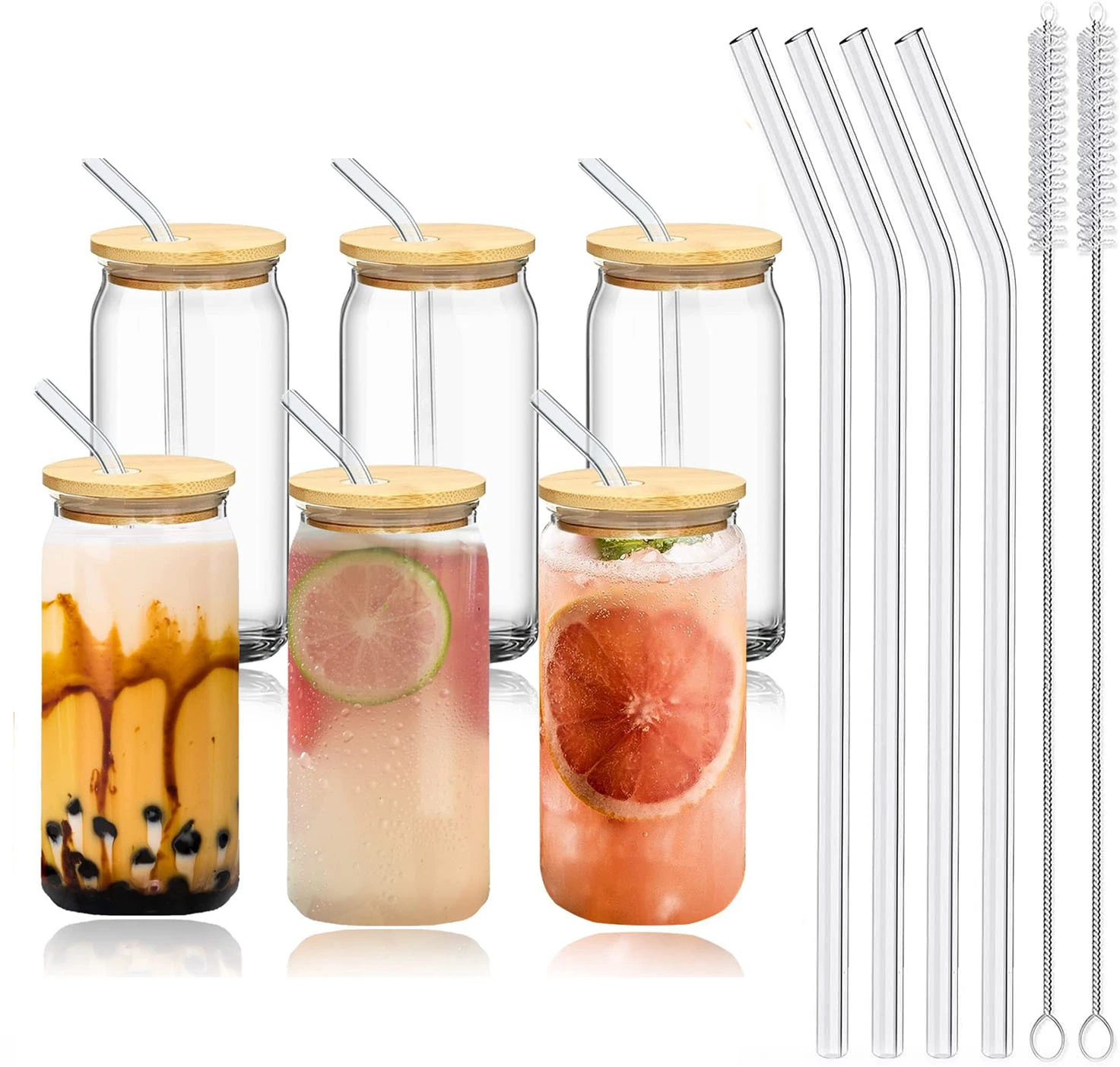 Konvini Gobelet en verre réutilisable en forme de canette avec couvercles en bambou et paille ZY-17 1