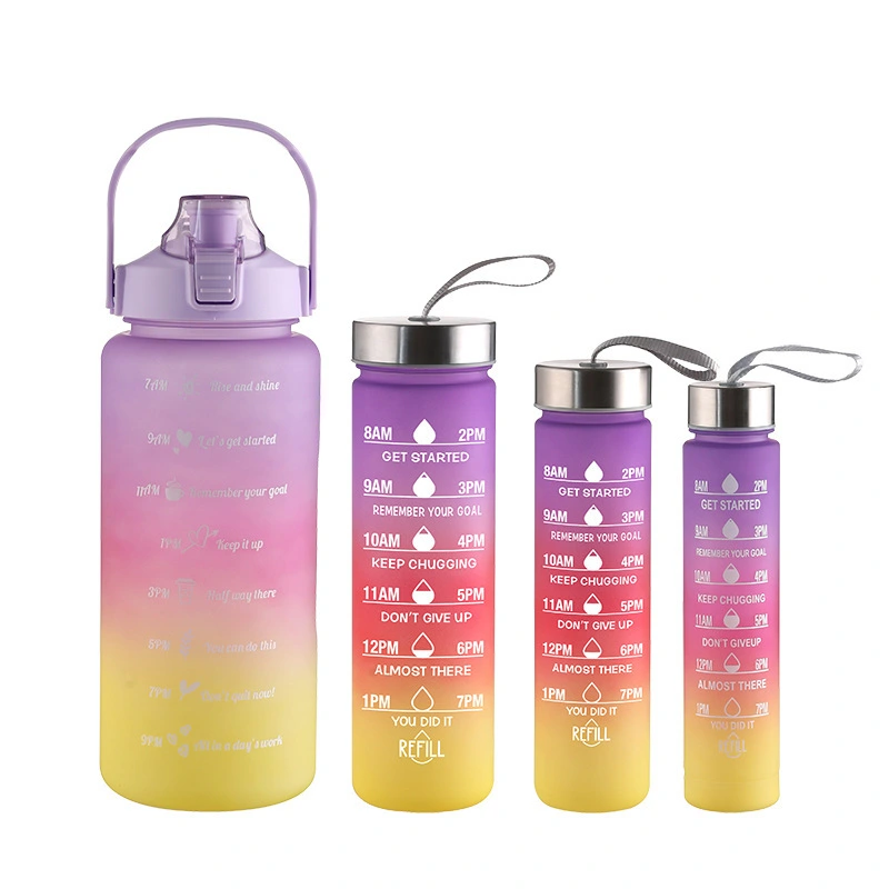 Konvini Juego de botellas de agua motivacionales de plástico sin BPA, 4 piezas, con marcador de tiempo ZY-19 1