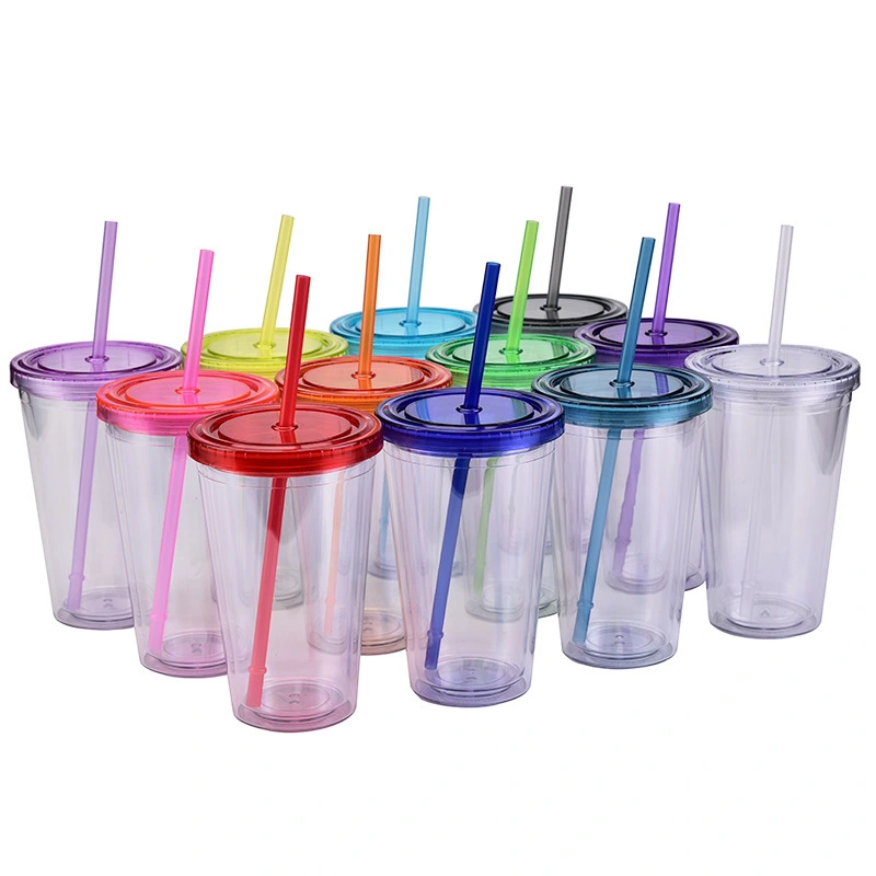 Konvini Tasse à café glacée en acrylique réutilisable à double paroi de 16 oz avec couvercle et paille ZY-24 1