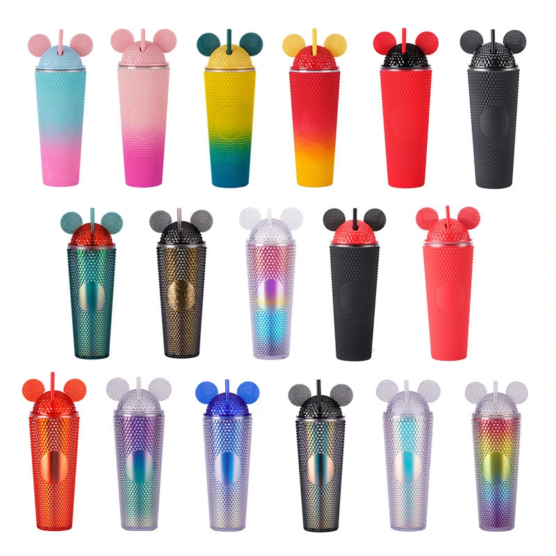 Konvini Gobelet clouté de dessin animé réutilisable à double paroi de 24 oz avec paille ZY-25 1
