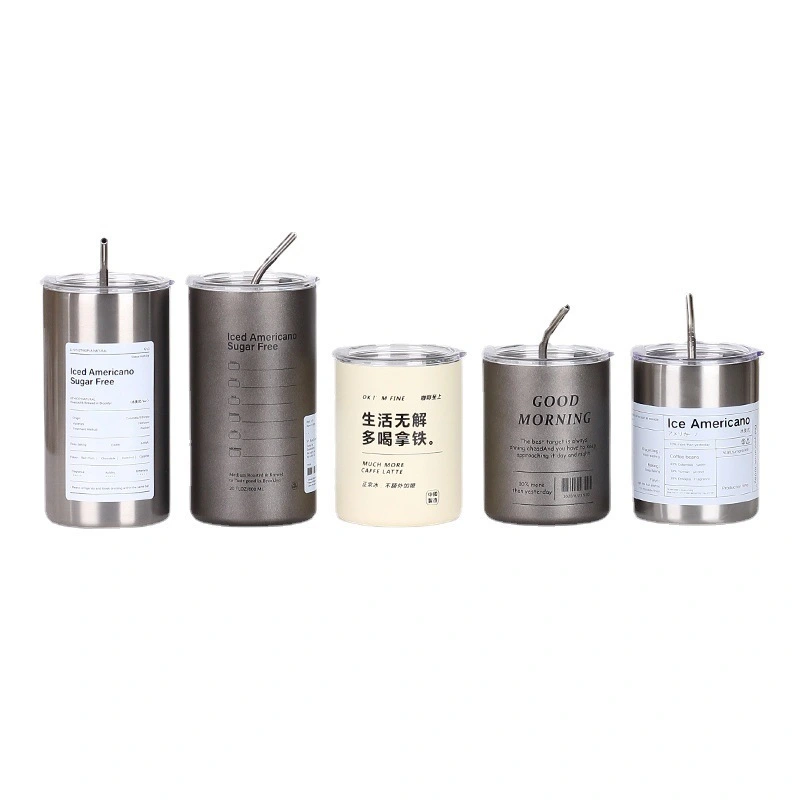 Konvini Tasse à café isolée en acier inoxydable de style américain avec paille et couvercle ZY-26 1
