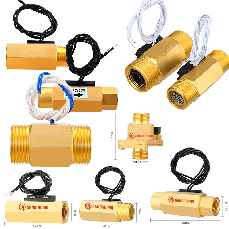 Sqh104 1/4 3/8 1/2 3/4 Interruptor magnético de flujo de agua Sensor de interruptor de flujo de agua magnético de encendido/apagado Horizontal y Vertical de latón 3