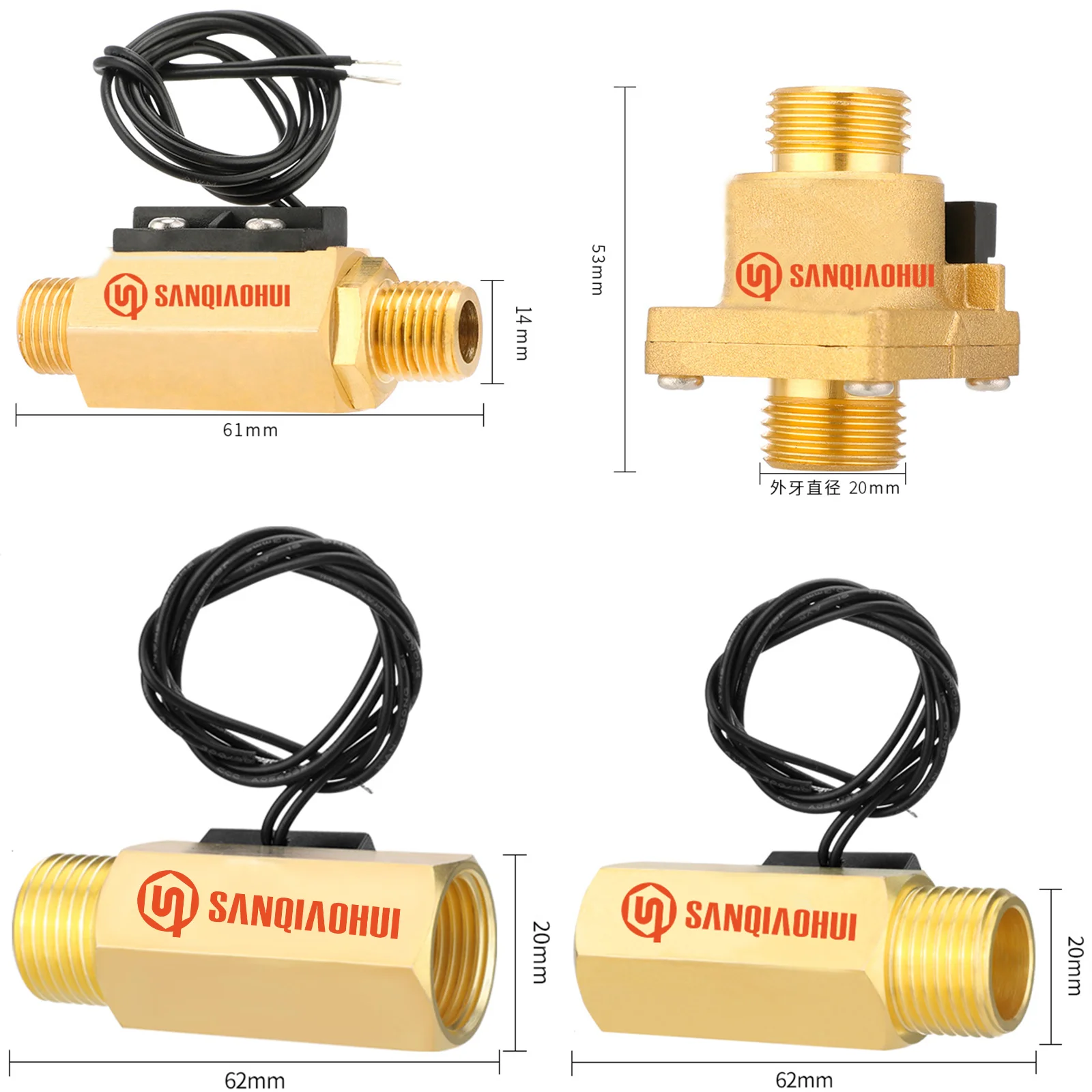 Sqh104 1/4 3/8 1/2 3/4 Interruptor magnético de flujo de agua Sensor de interruptor de flujo de agua magnético de encendido/apagado Horizontal y Vertical de latón 5