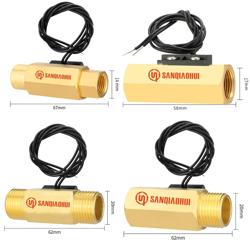 Sqh104 1/4 3/8 1/2 3/4 Interruptor magnético de flujo de agua Sensor de interruptor de flujo de agua magnético de encendido/apagado Horizontal y Vertical de latón 4