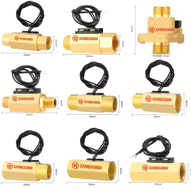 Sqh104 1/4 3/8 1/2 3/4 Interruptor magnético de flujo de agua Sensor de interruptor de flujo de agua magnético de encendido/apagado Horizontal y Vertical de latón 1