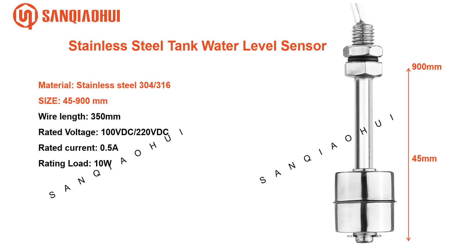 Sanqiaohui Side Mount Float Switch for Controlling Pumps and Valves - M10 5