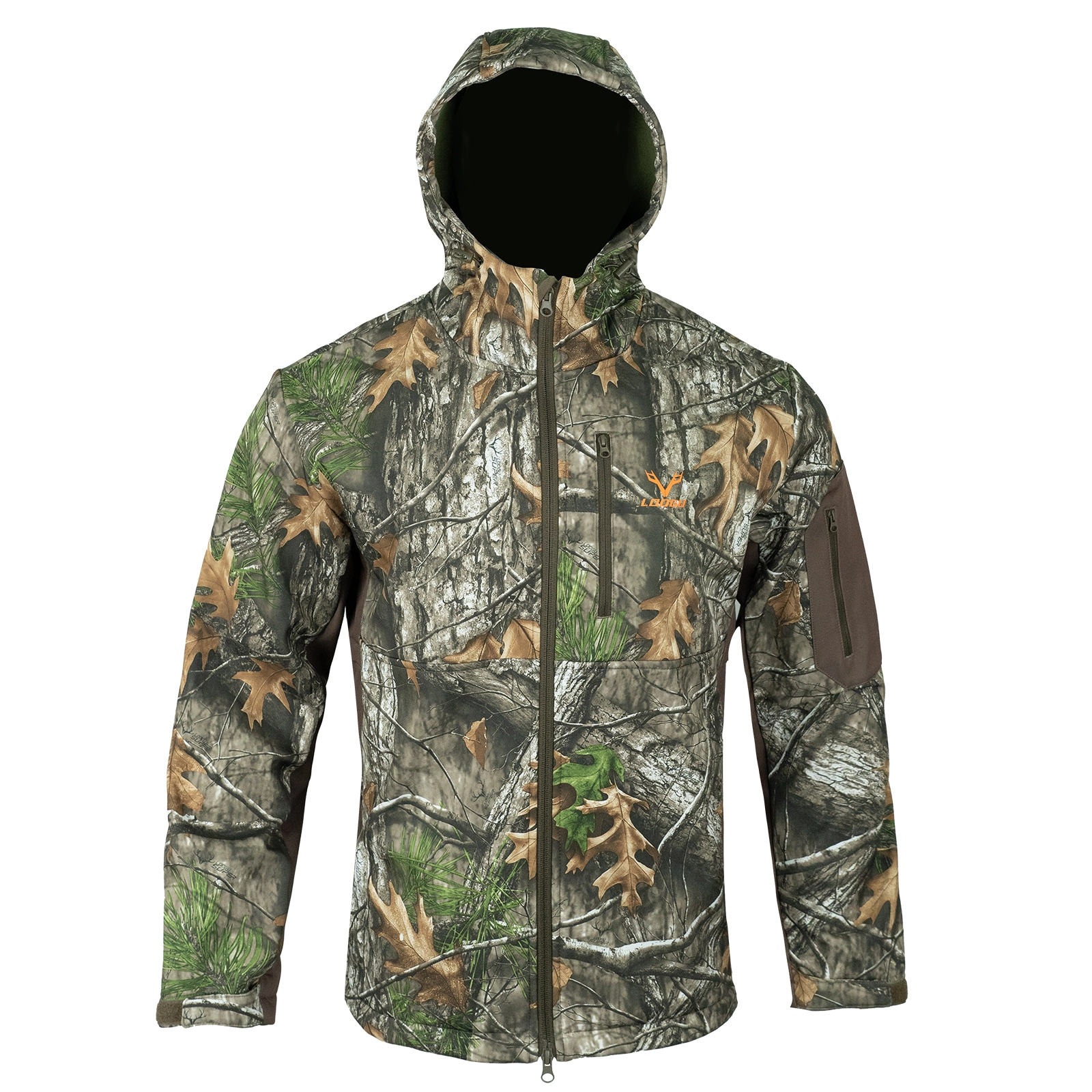 Chaqueta aislante Softshell con capucha de caza LOOGU SUPER TREE -Marrón 1