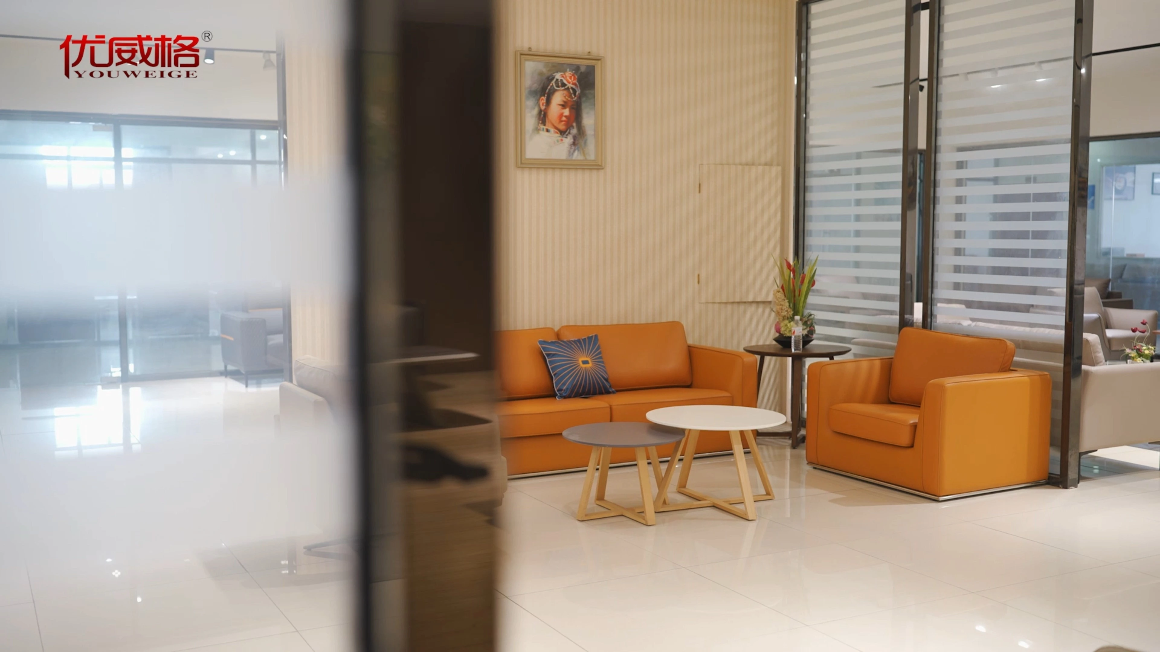 Elegant Orange Leather Sofa with Simple Beige Highlights (S5360, S5356) 1
