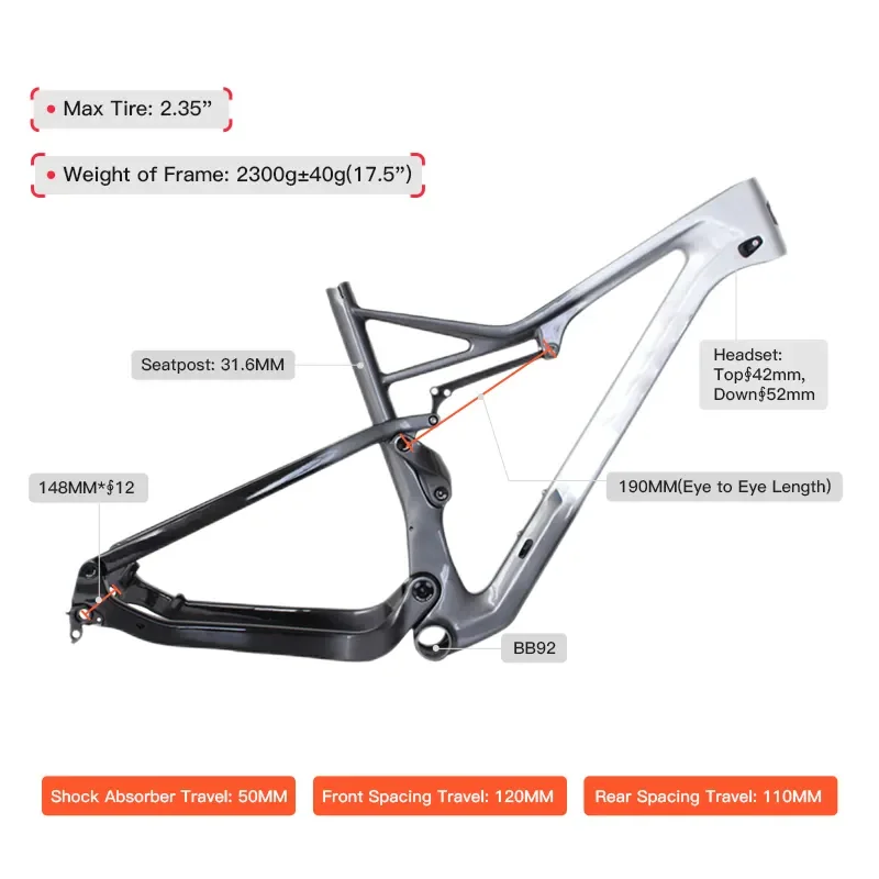 2024 Custom Design Full Suspension Xc Bike Frame Thru-axle Model Bicycle Frame Carbon Suspension Chinese T800 Carbon Bike Frame 5