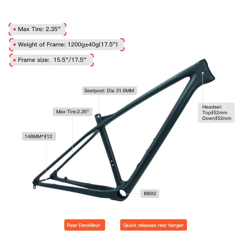 Cuadro de MTB de carbono T700 | Cableado interno completo para 29 | Compatible con frenos de disco | Cuadro ligero para bicicleta de montaña 3