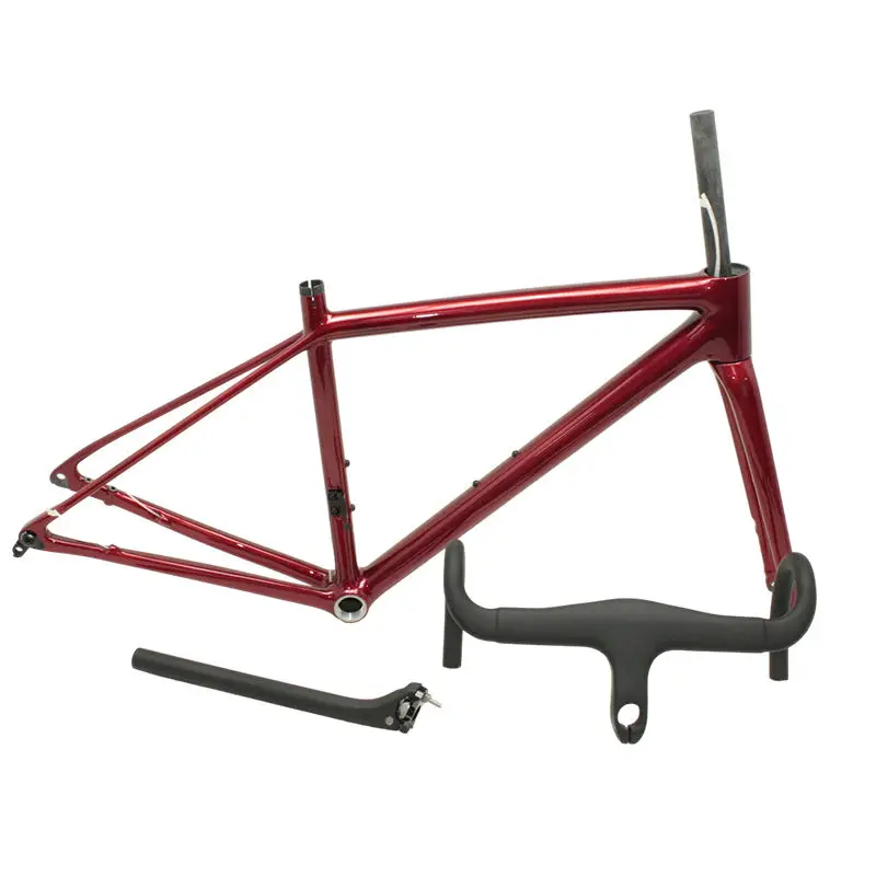 Crf51-new Radium Red Paint Bsa Movimento centrale in fibra di carbonio T700 Flat Mount Freno a disco Telaio per bicicletta in ghiaia 1