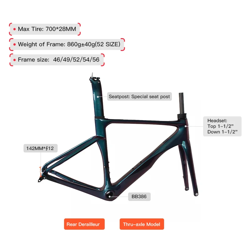 Cadre de vélo de route classique vélos de route à disque en Fiber de carbone 700c cadres de vélo Chine personnalisé tous les câbles internes cadre de carbone de vélo de route 7