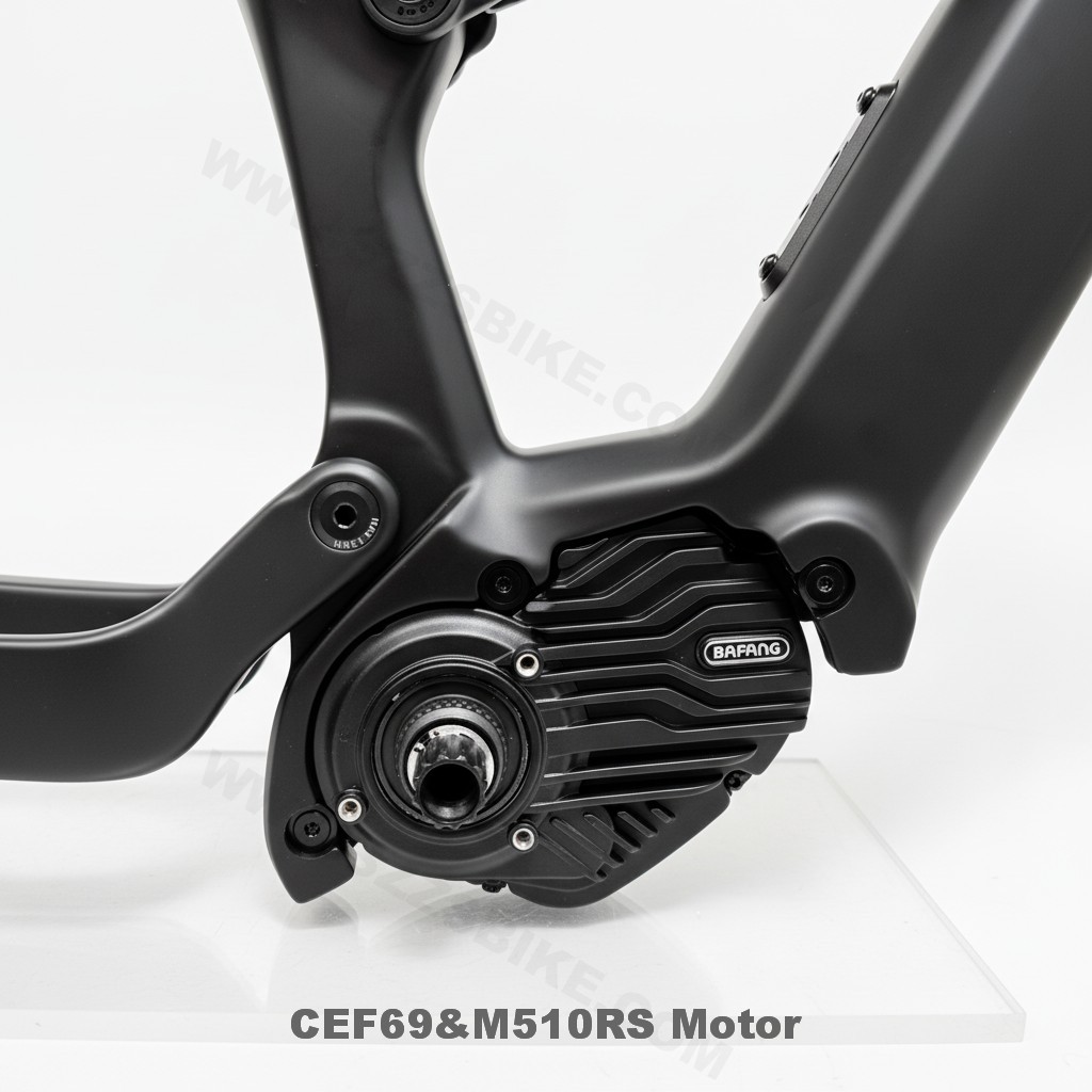 Электровелосипед CEF69 с полной подвеской, карбоновой рамой Boost Enduro, совместим с двигателем Bafang M510RS/M560RS, дисплеем DPC030, аккумулятором большой емкости 835 Вт·ч, гидравлическим дисковым тормозом. 9