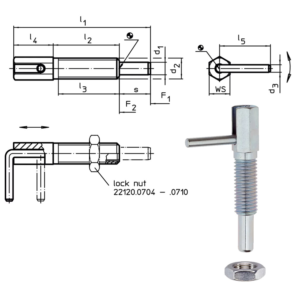 Index Bolts Index Plungers Compact with Hexagon Collar and Locking with ...