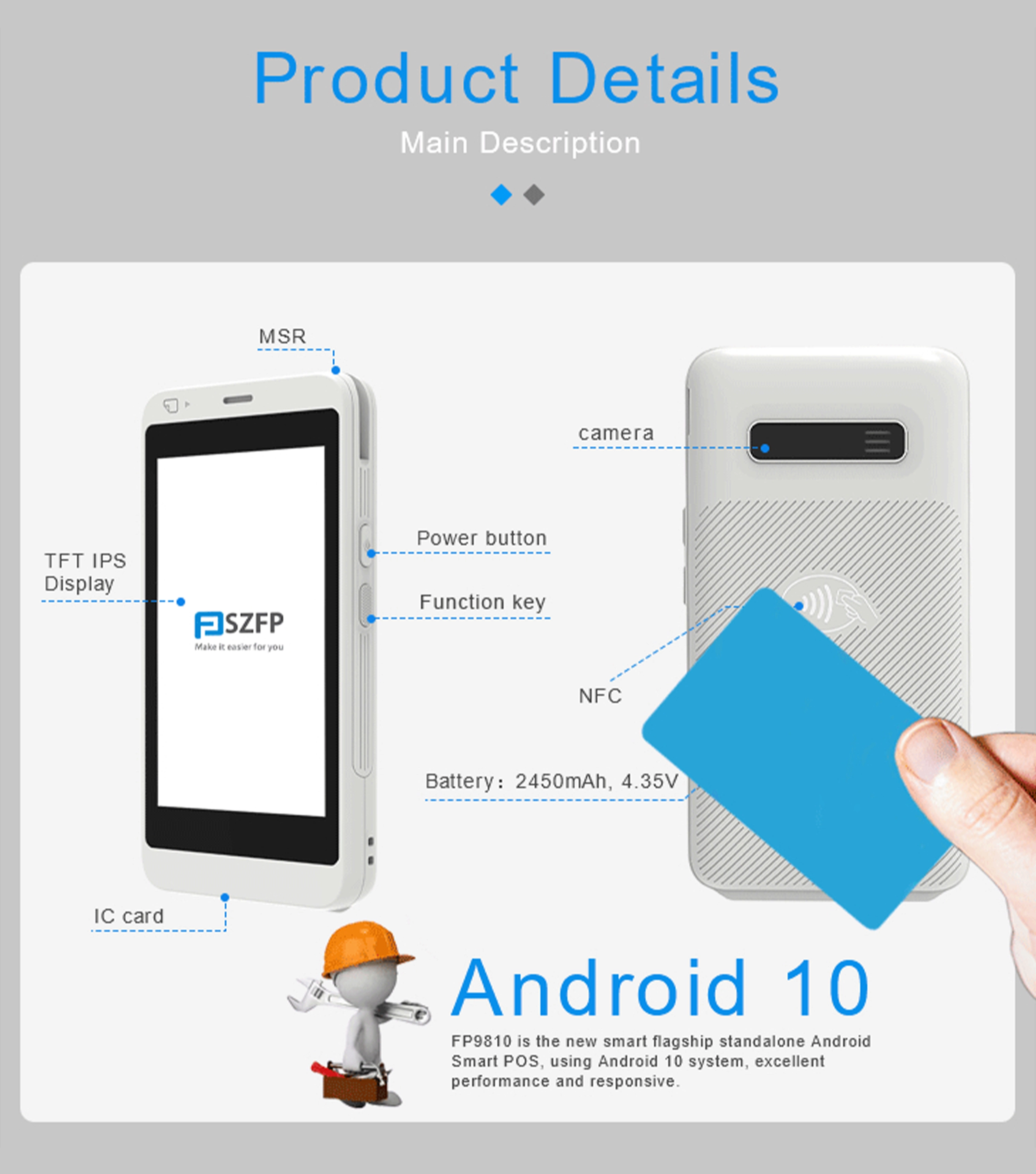 Android 10 Mobile Pos Systems Smart Pos Mobile Terminal with Printer