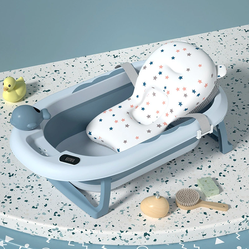 Bañera para bebé con termómetro, fácil almacenamiento, bañera plegable de plástico portátil para bebé, baño1719476266243719 1