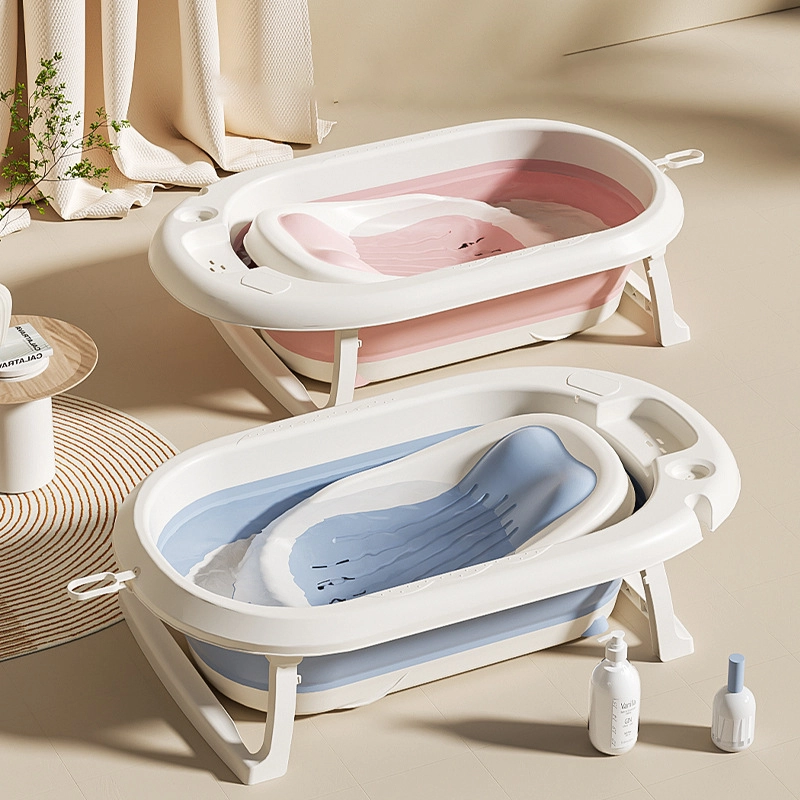 new products baby bather folding baby bath tub support anti-slip TPE silicone newborn infant bathing rack with locking stand 1