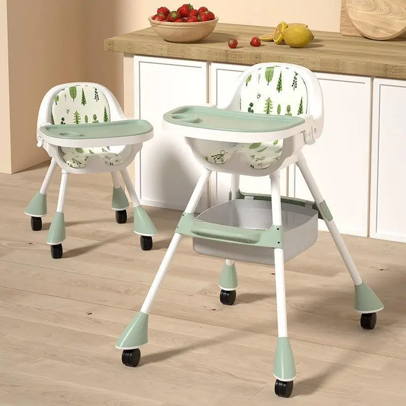 Baby-Hochstuhl mit verstellbarer Höhe, abnehmbarer, tragbarer, einziehbarer Esszimmerstuhl, Kinder-Esszimmerstuhl mit Rädern1721573405130216 1