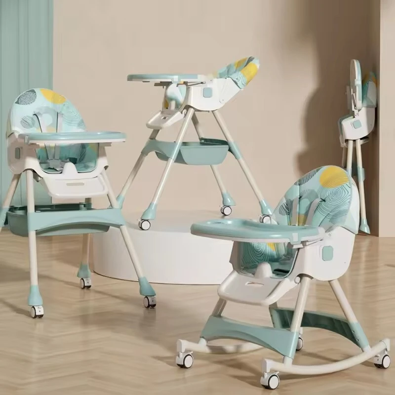 Plastic 3 In 1 Portable Folding Kids' Baby High Feeding Sitting Chairs For Children Food Dining Eating Wholesale With Wheels-1723098054538966 1