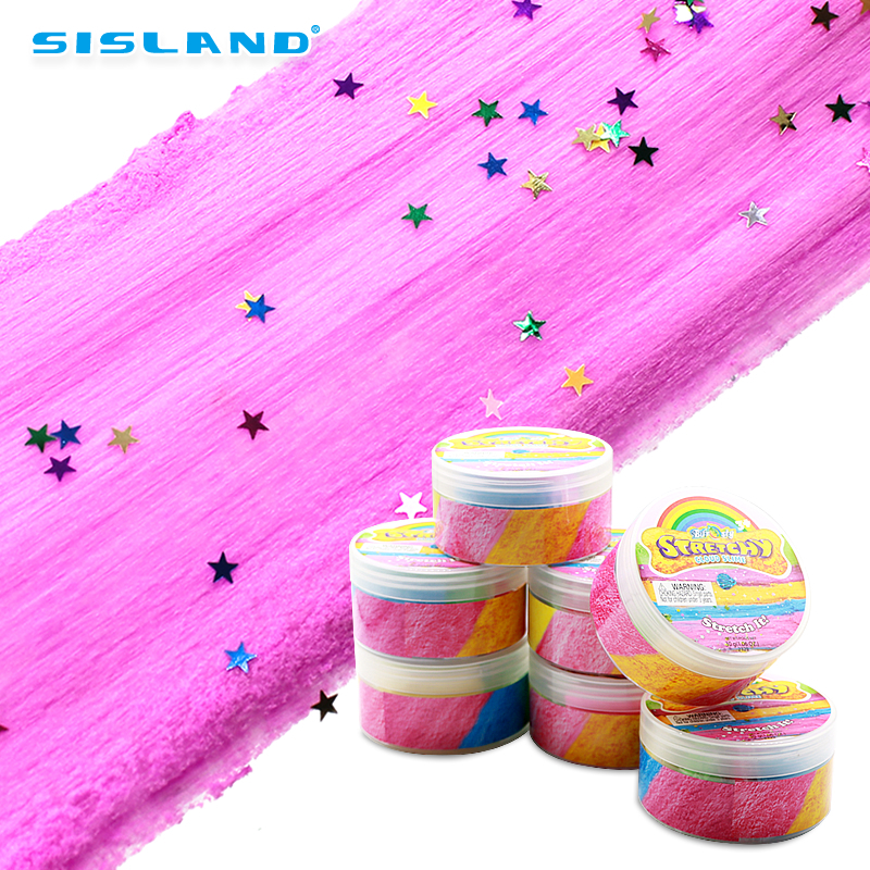 星のグリッターが表面に広がったふわふわのコットンスライム