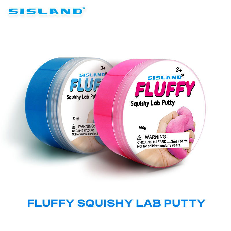 two fluffy gel sensory slime toy containers in blue and pink side by side