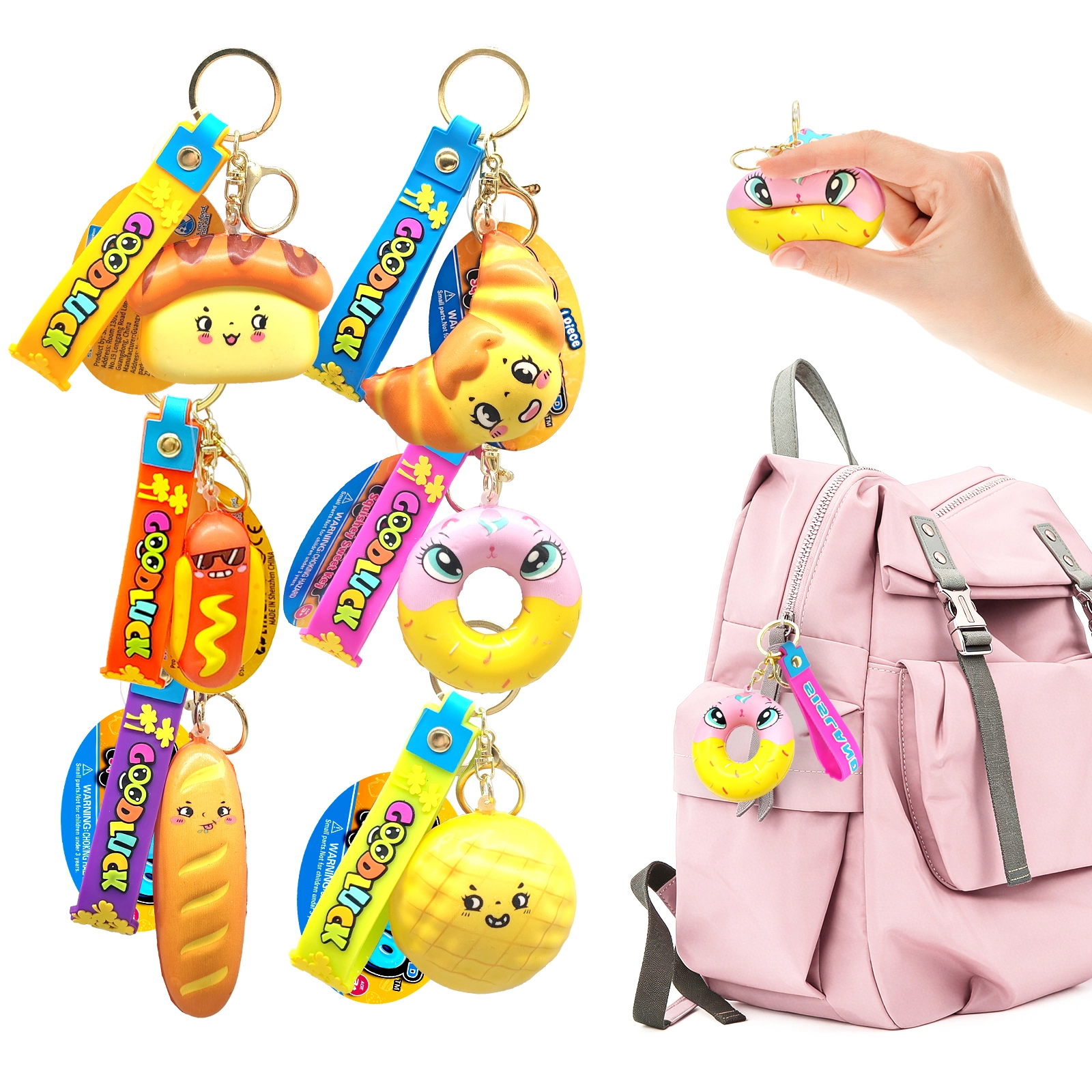 squishy bread animal keychain set for backpack