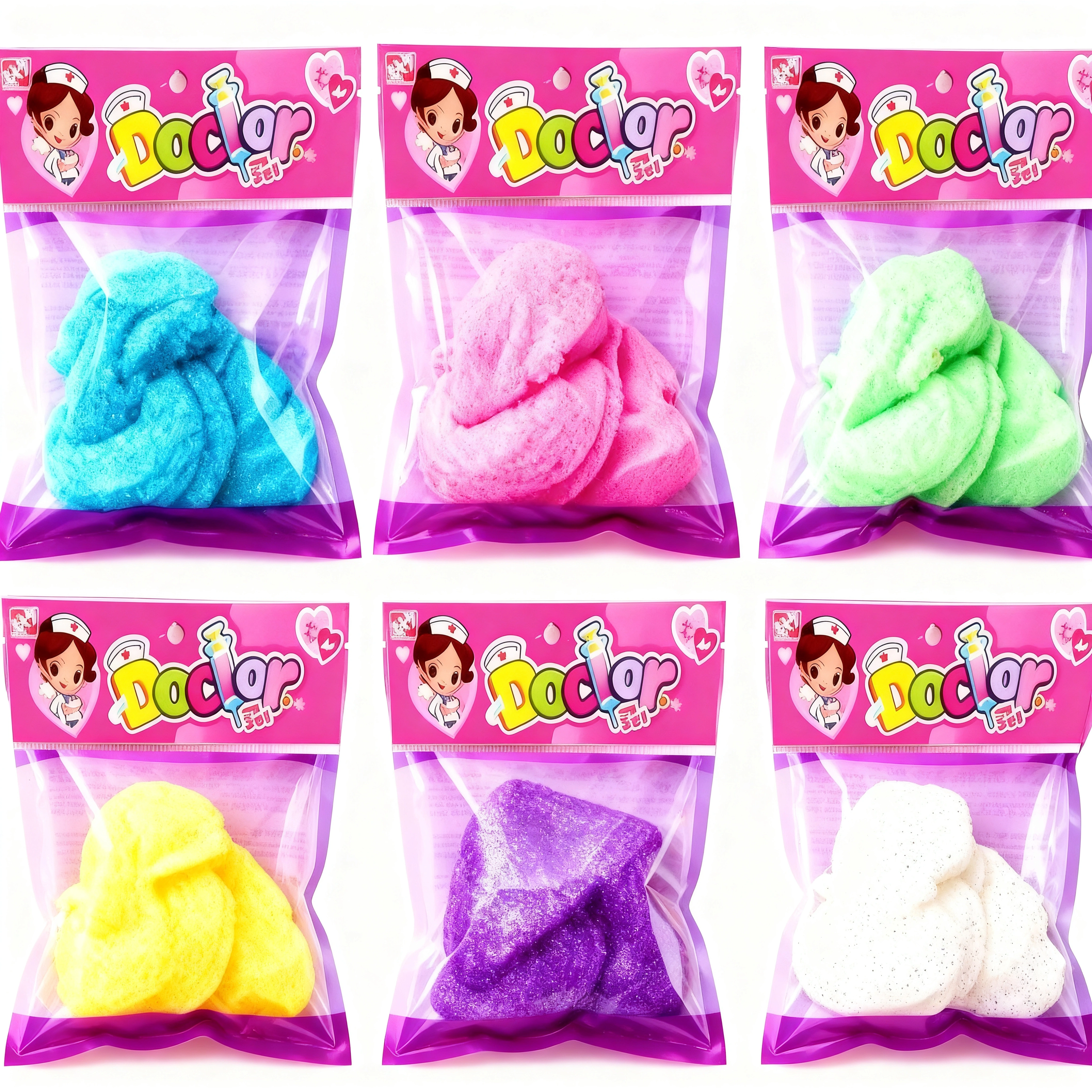 Slime awan kapas dikemas dalam kantong tertutup