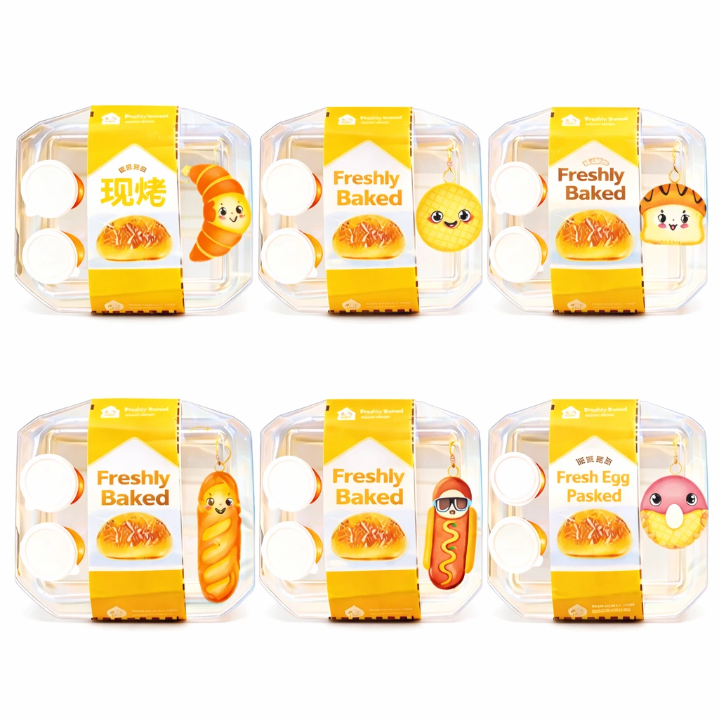 bread squishy and slime toys packed in bakery style boxes, cute sensory gift set