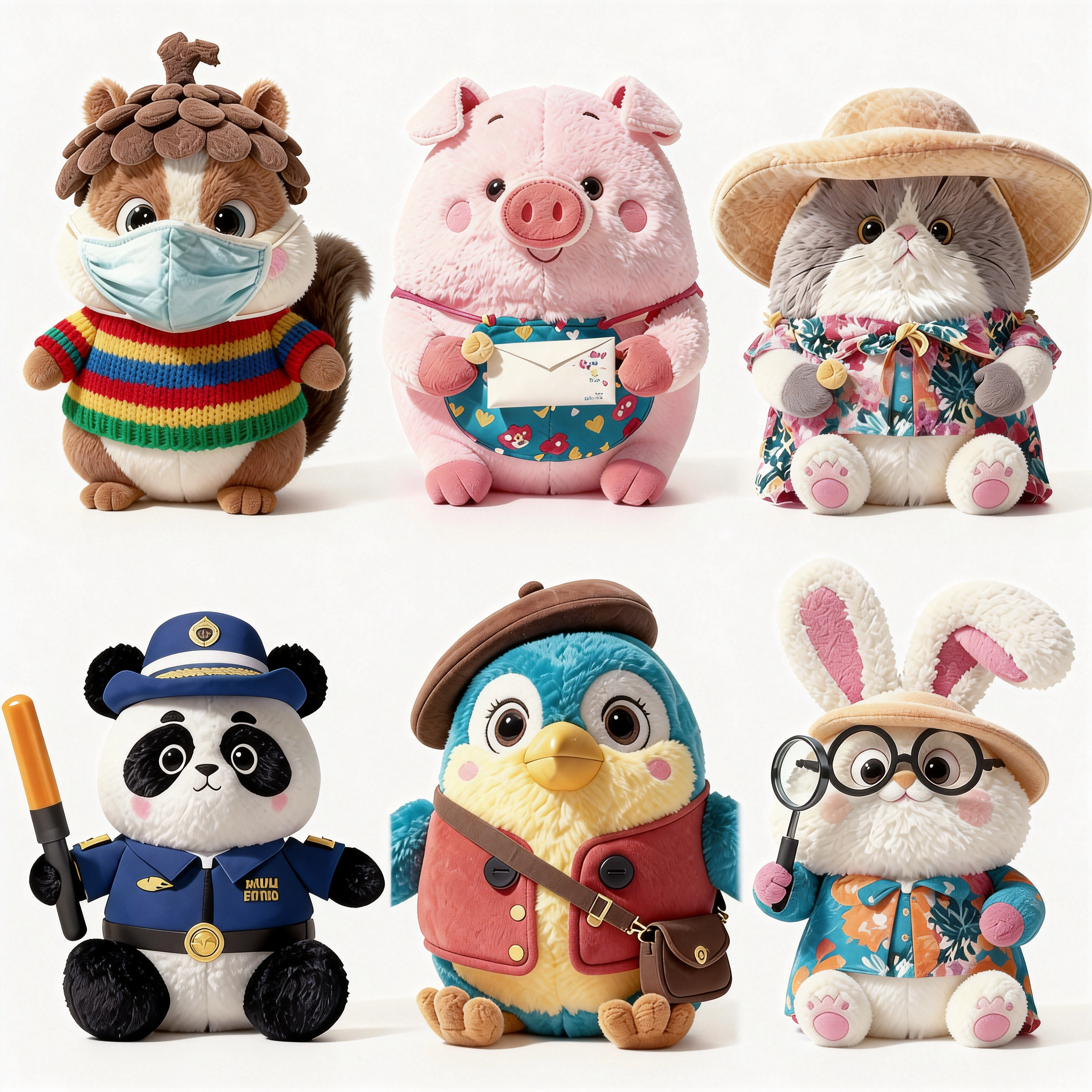 collection of cute plush toys including pig panda penguin and bunny, soft stuffed animals for kids