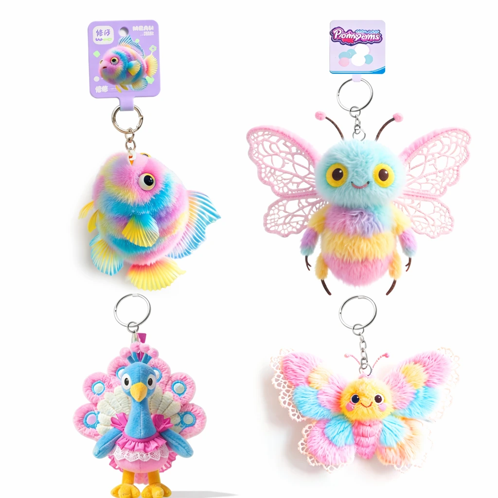 multiple plush keychains set