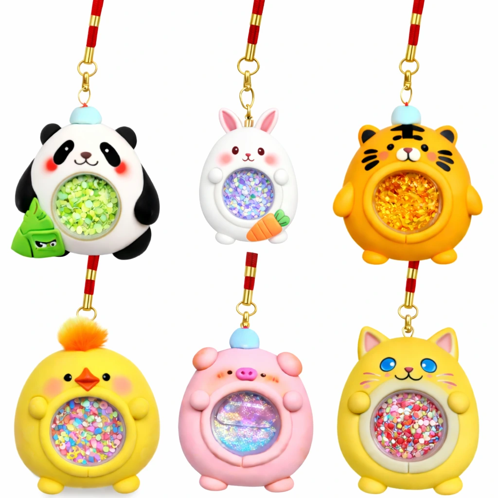 Gantungan kunci tanah liat hewan peliharaan dengan jendela gerak cair